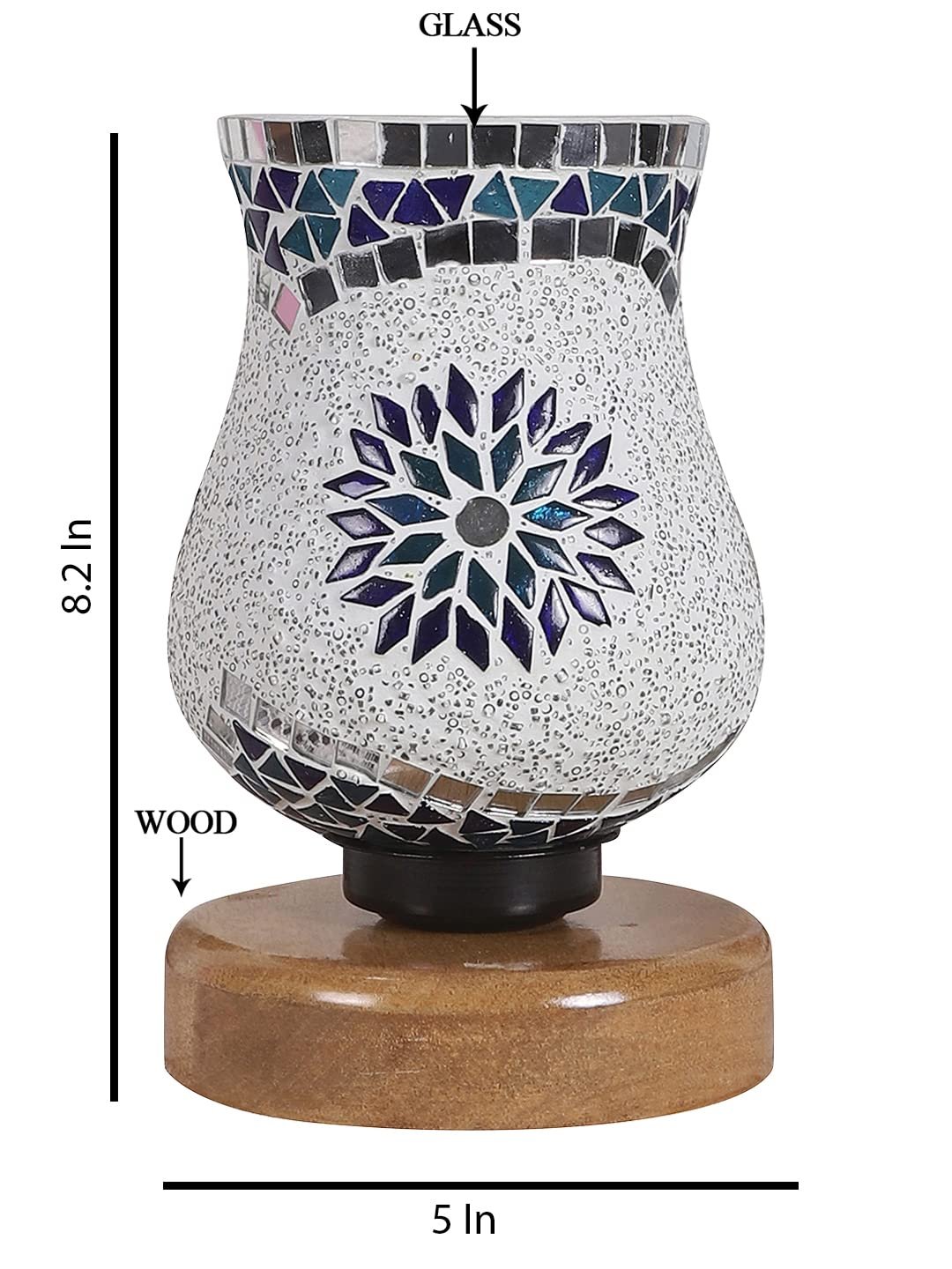 Natural Wood Round Table lamp with Mosaic Glass -FD23