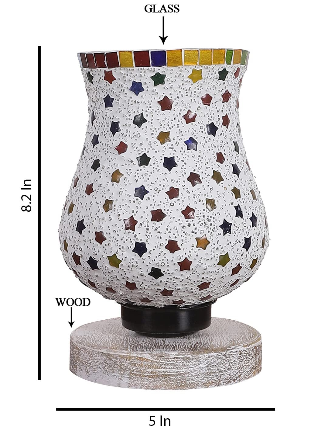 White Brushed Wood Round Table lamp with Mosaic Glass -FD26
