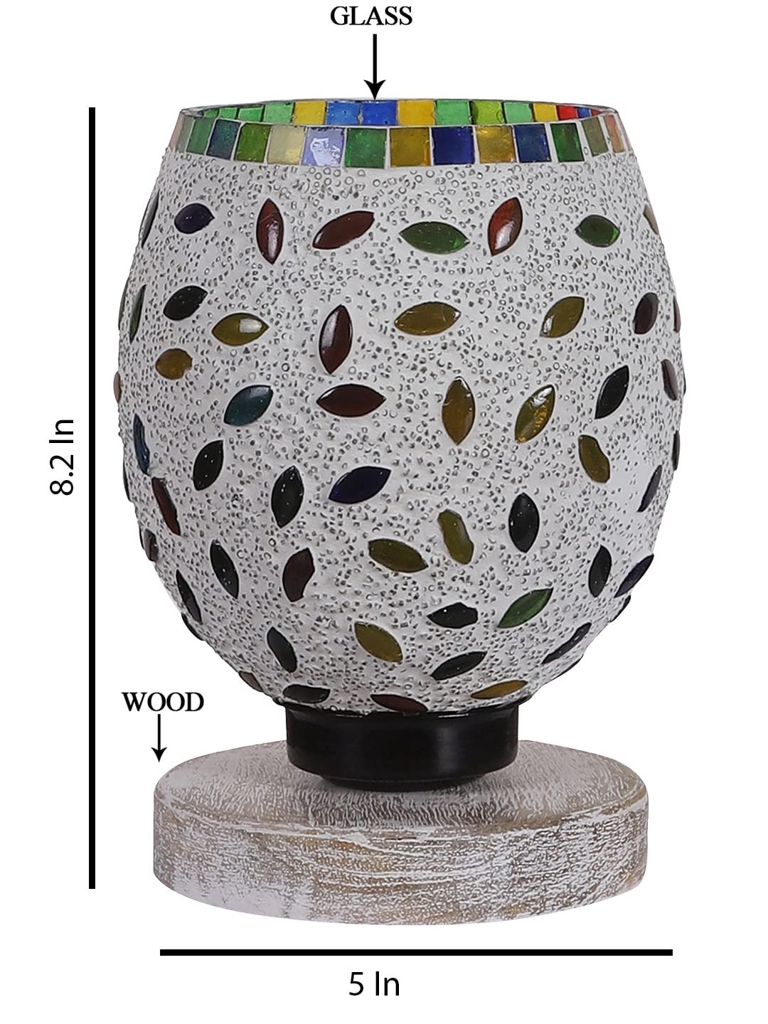 White Brushed Wood Round Table lamp with Mosaic Glass -FD28