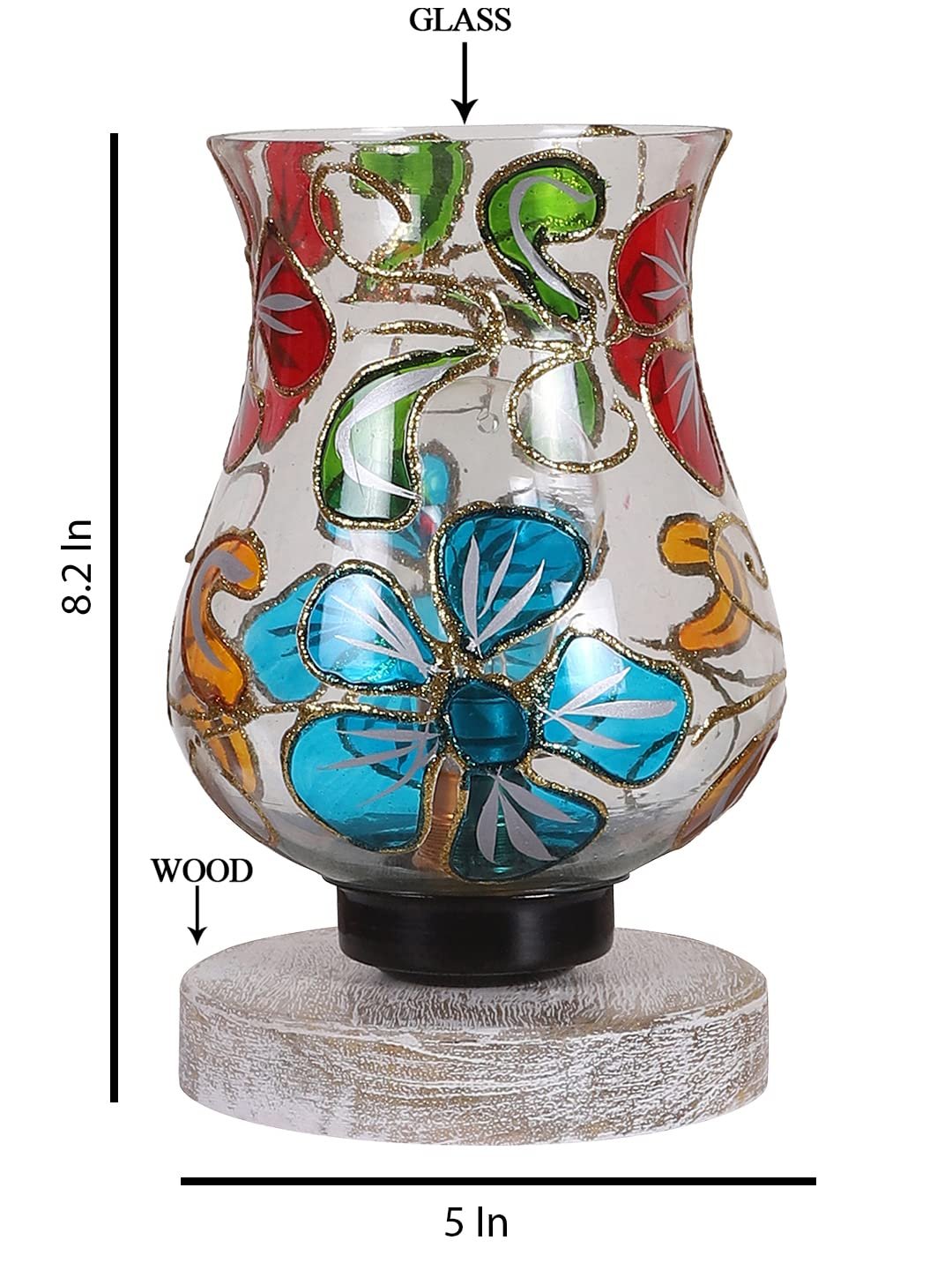 White Brushed Wood Round Table lamp with Mosaic Glass -FD30