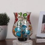 White Brushed Wood Round Table lamp with Mosaic Glass -FD30