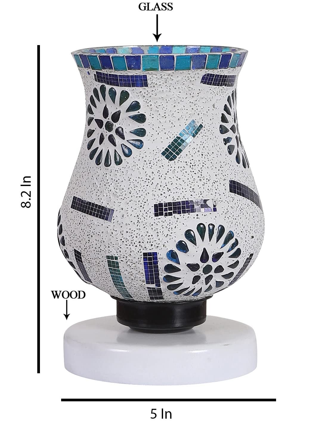 White Wood Round Table lamp with Mosaic Glass -FD31
