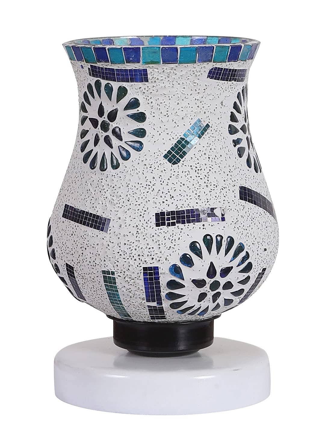 White Wood Round Table lamp with Mosaic Glass -FD31