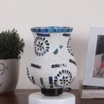 White Wood Round Table lamp with Mosaic Glass -FD32