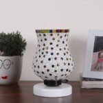 White Wood Round Table lamp with Mosaic Glass -FD33