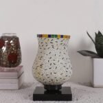 White Wood Round Table lamp with Mosaic Glass -FD35