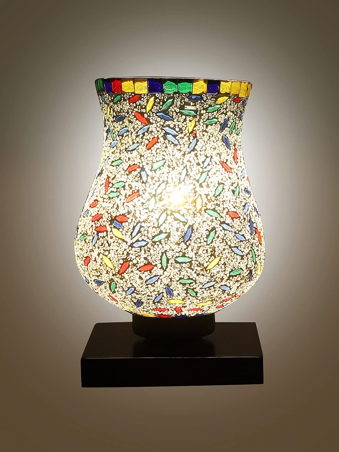 White Wood Round Table lamp with Mosaic Glass -FD35