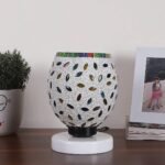 White Wood Round Table lamp with Mosaic Glass -FD36