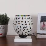 White Wood Square Table lamp with Mosaic Glass -FD37