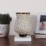 White Wood Square Table lamp with Mosaic Glass -FD38