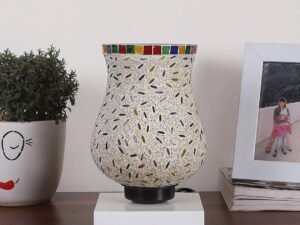 White Wood Square Table lamp with Mosaic Glass -FD38