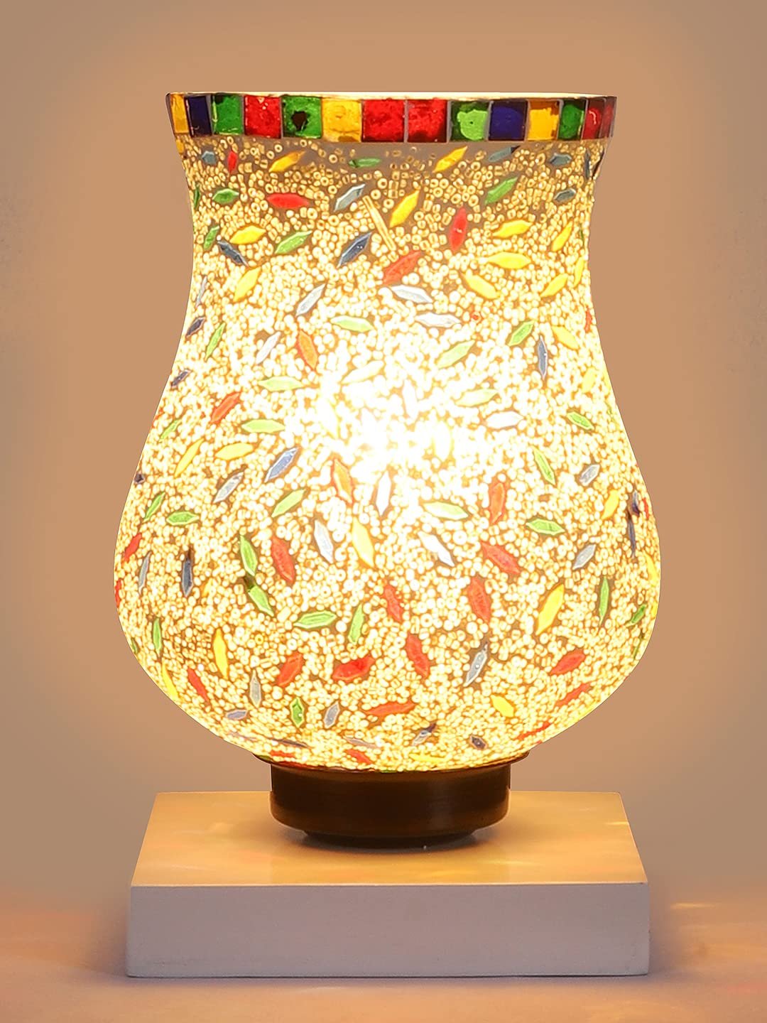 White Wood Square Table lamp with Mosaic Glass -FD38