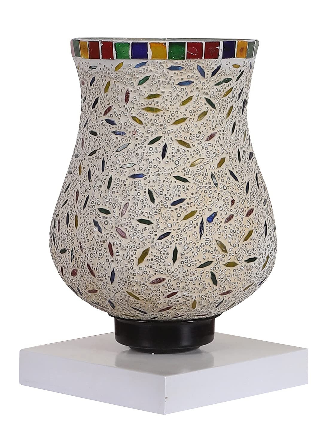 White Wood Square Table lamp with Mosaic Glass -FD38