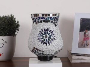 White Wood Square Table lamp with Mosaic Glass -FD39