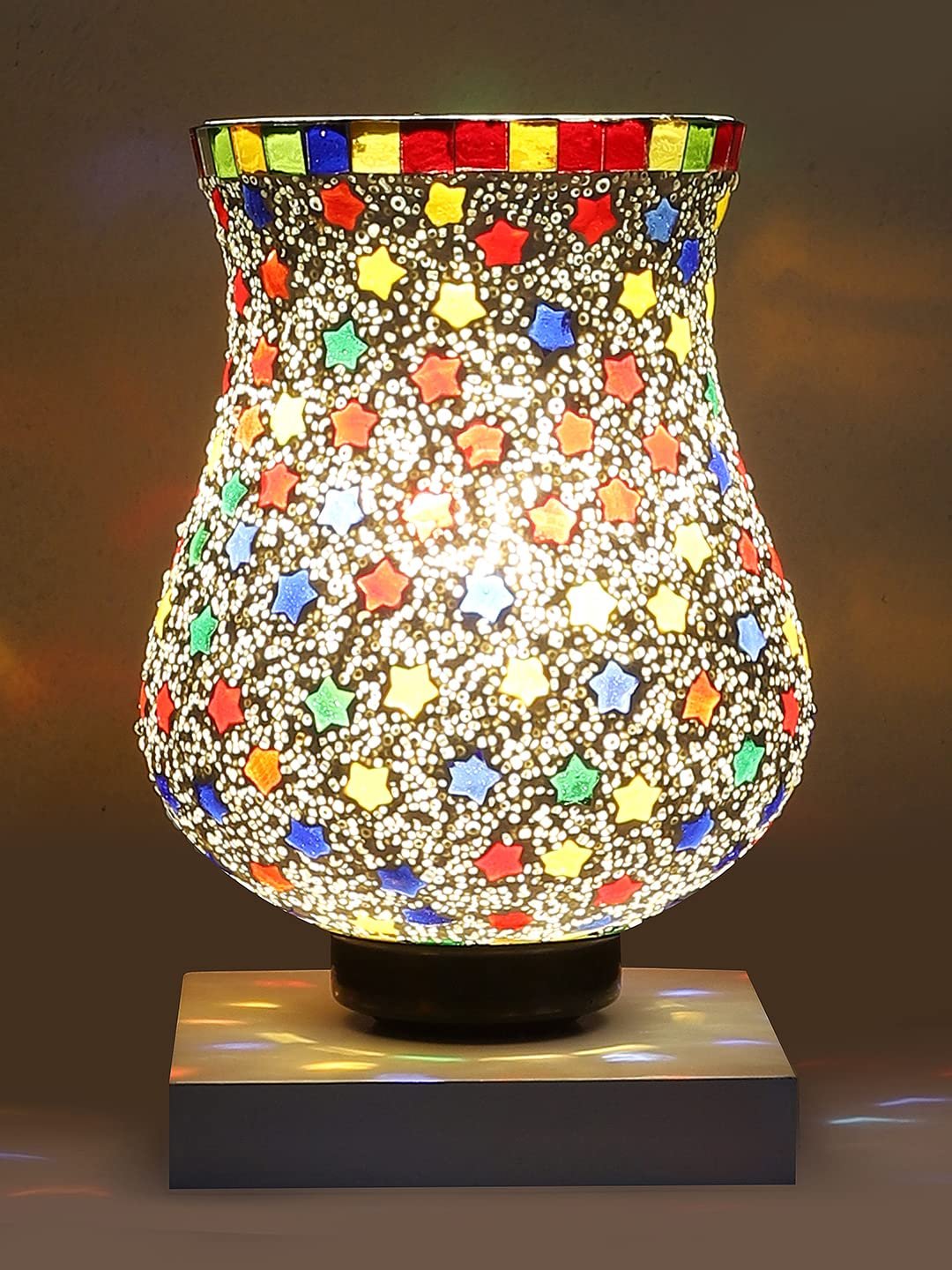 White Wood Square Table lamp with Mosaic Glass -FD40