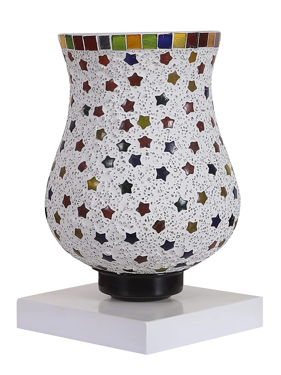 White Wood Square Table lamp with Mosaic Glass -FD40