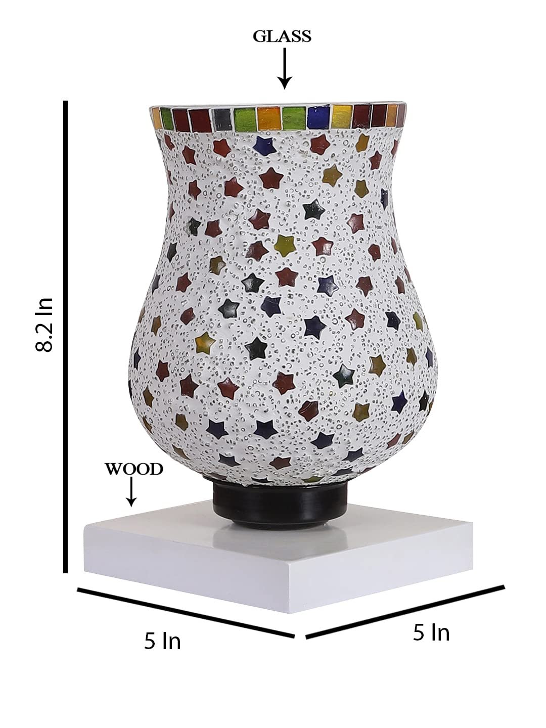 White Wood Square Table lamp with Mosaic Glass -FD40