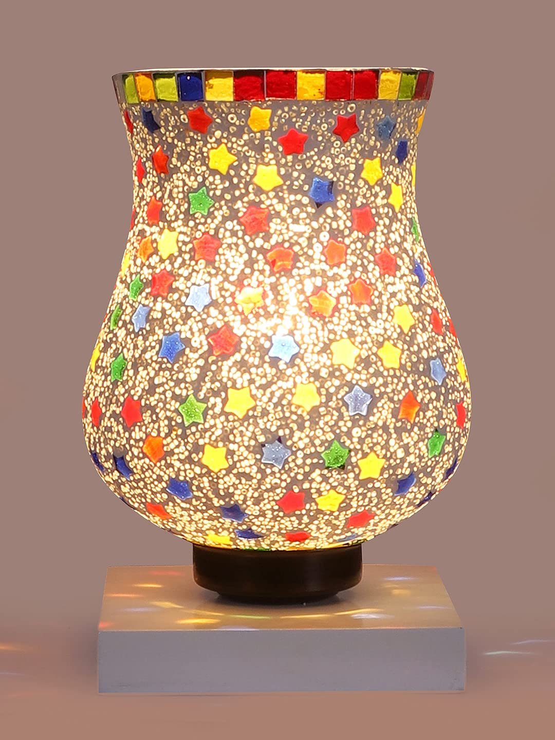 White Wood Square Table lamp with Mosaic Glass -FD40