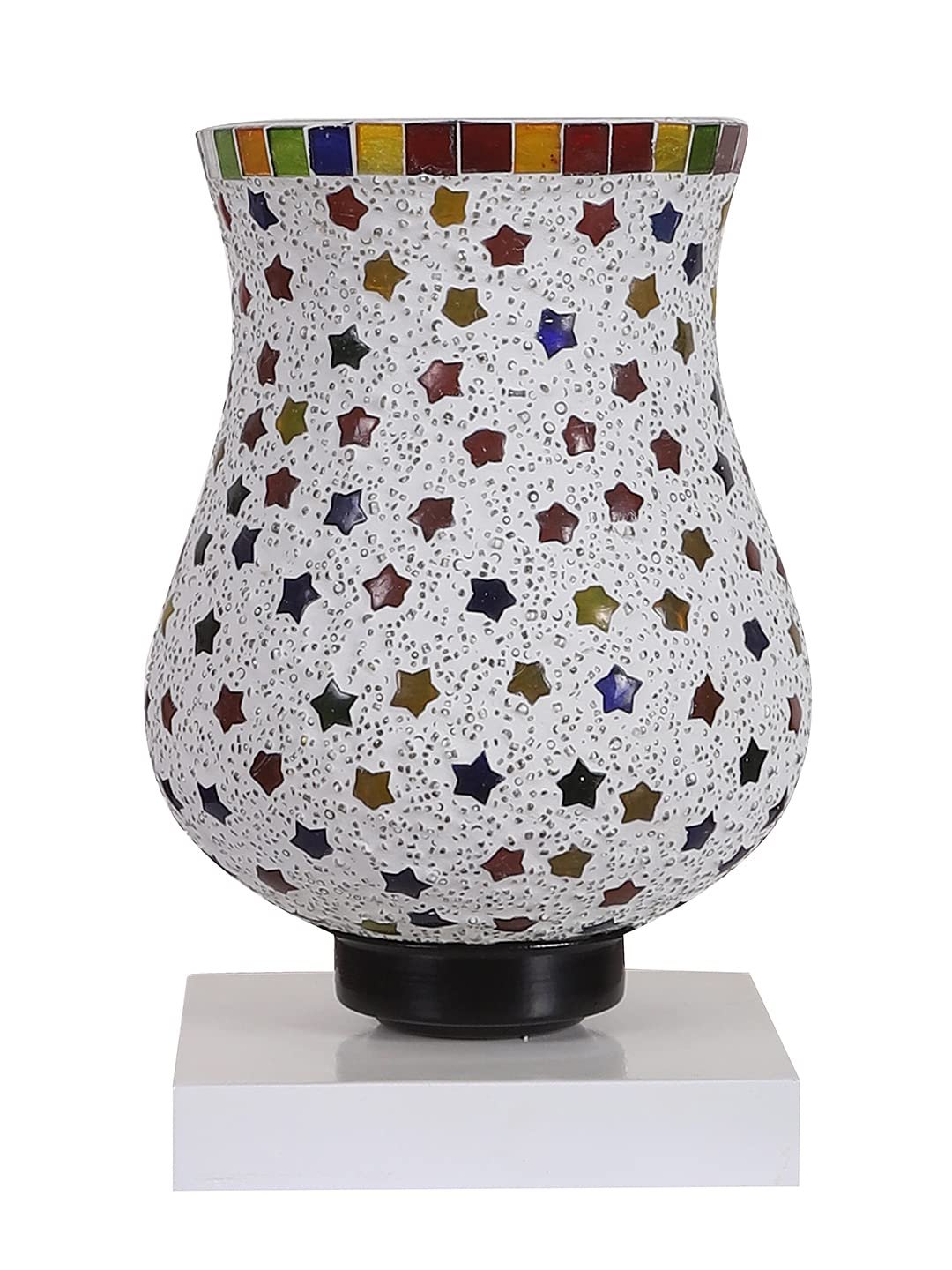 White Wood Square Table lamp with Mosaic Glass -FD40