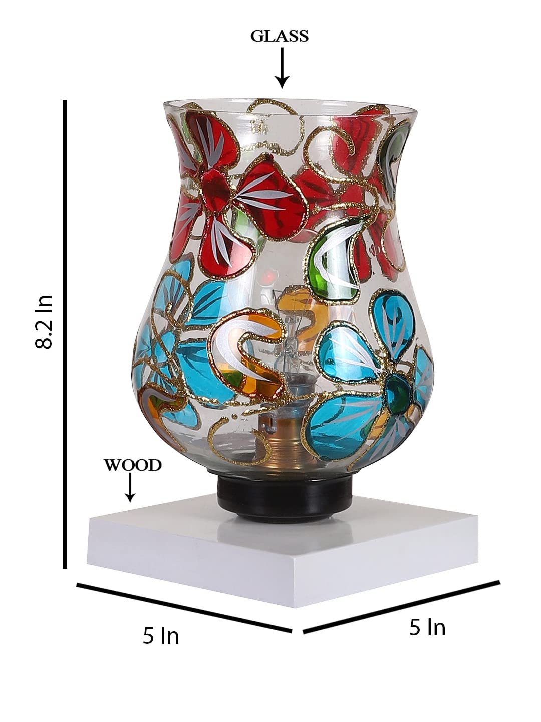 White Wood Square Table lamp with Mosaic Glass -FD41