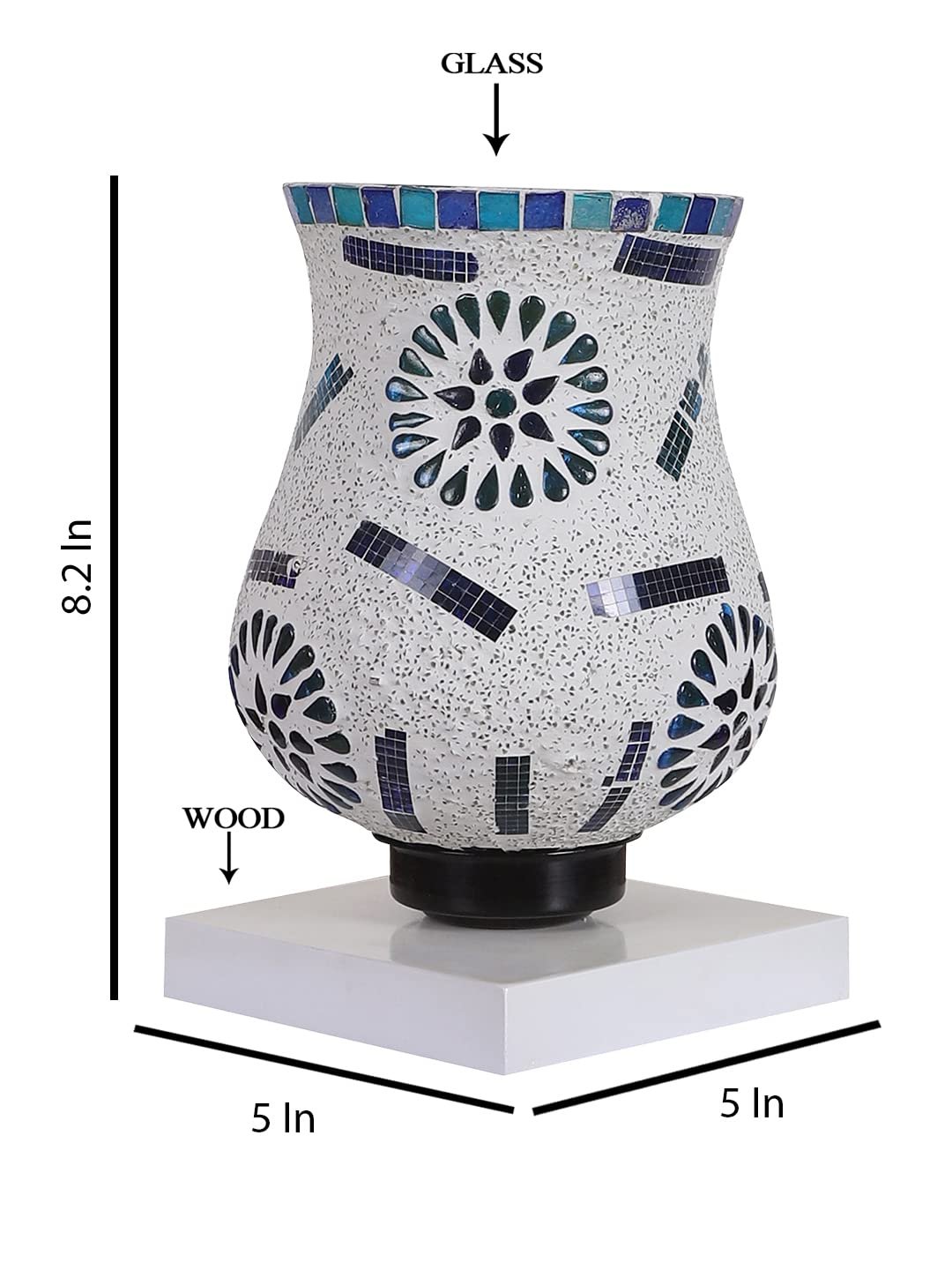 White Wood Square Table lamp with Mosaic Glass -FD42