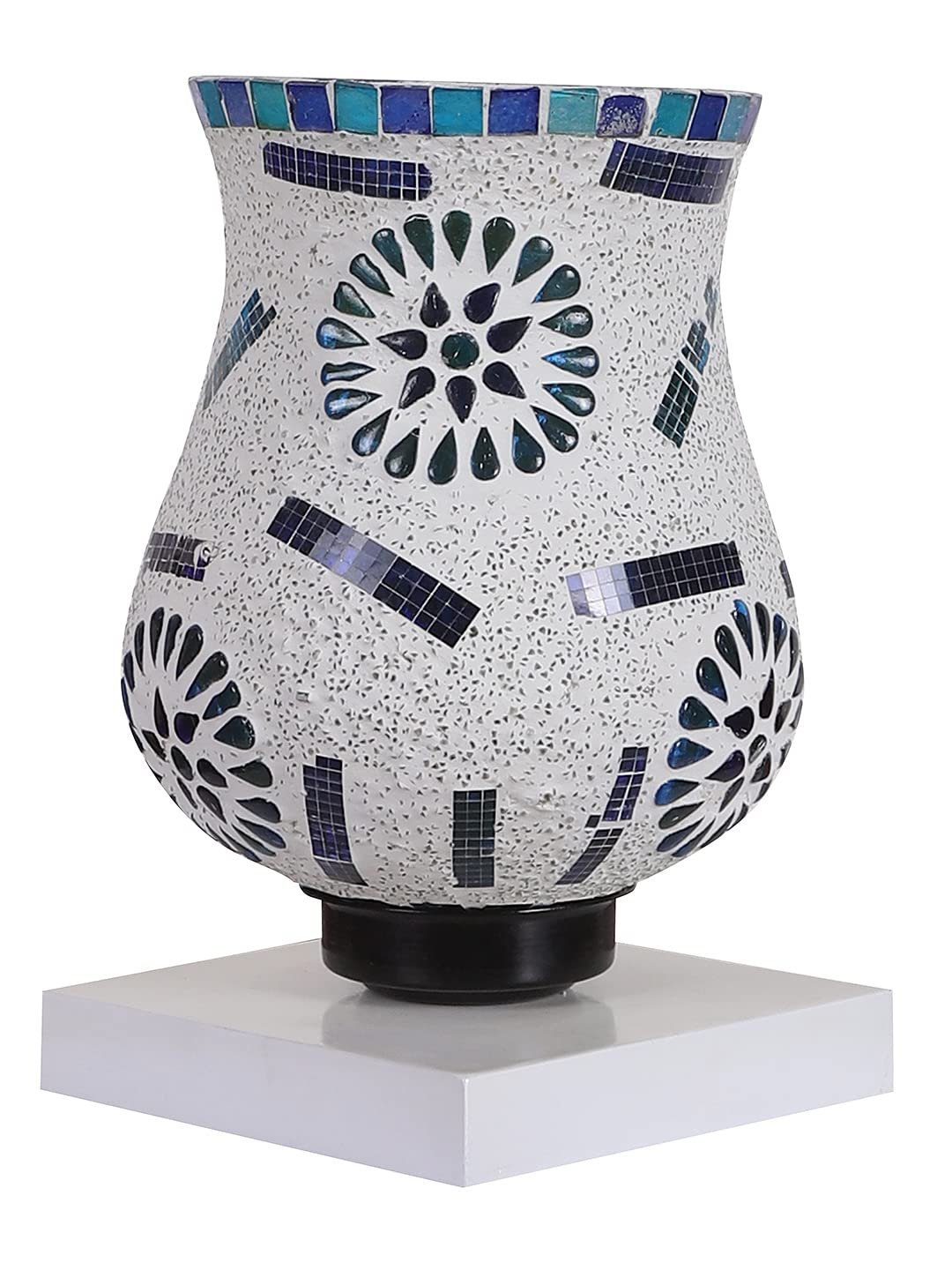 White Wood Square Table lamp with Mosaic Glass -FD42