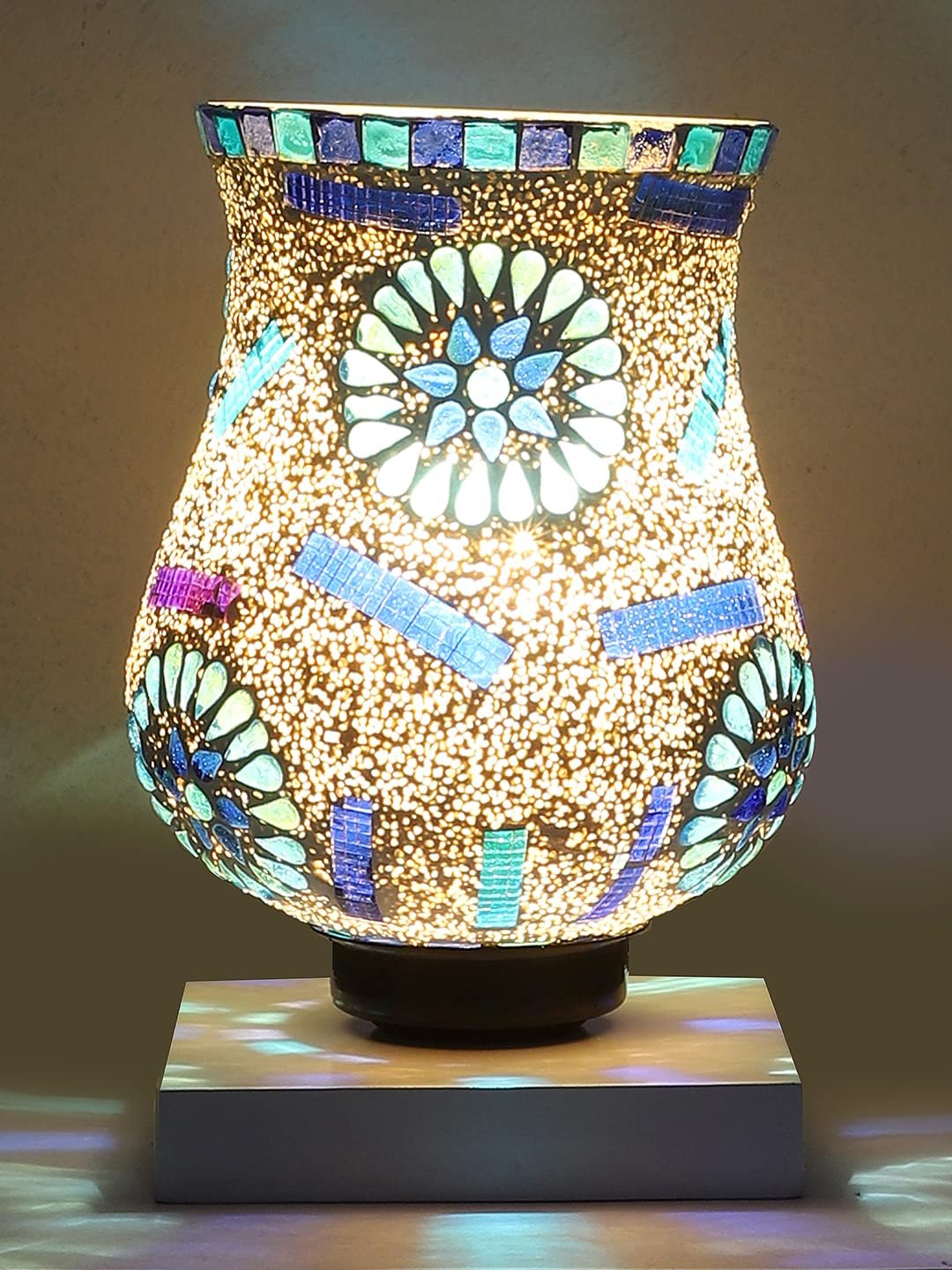 White Wood Square Table lamp with Mosaic Glass -FD42