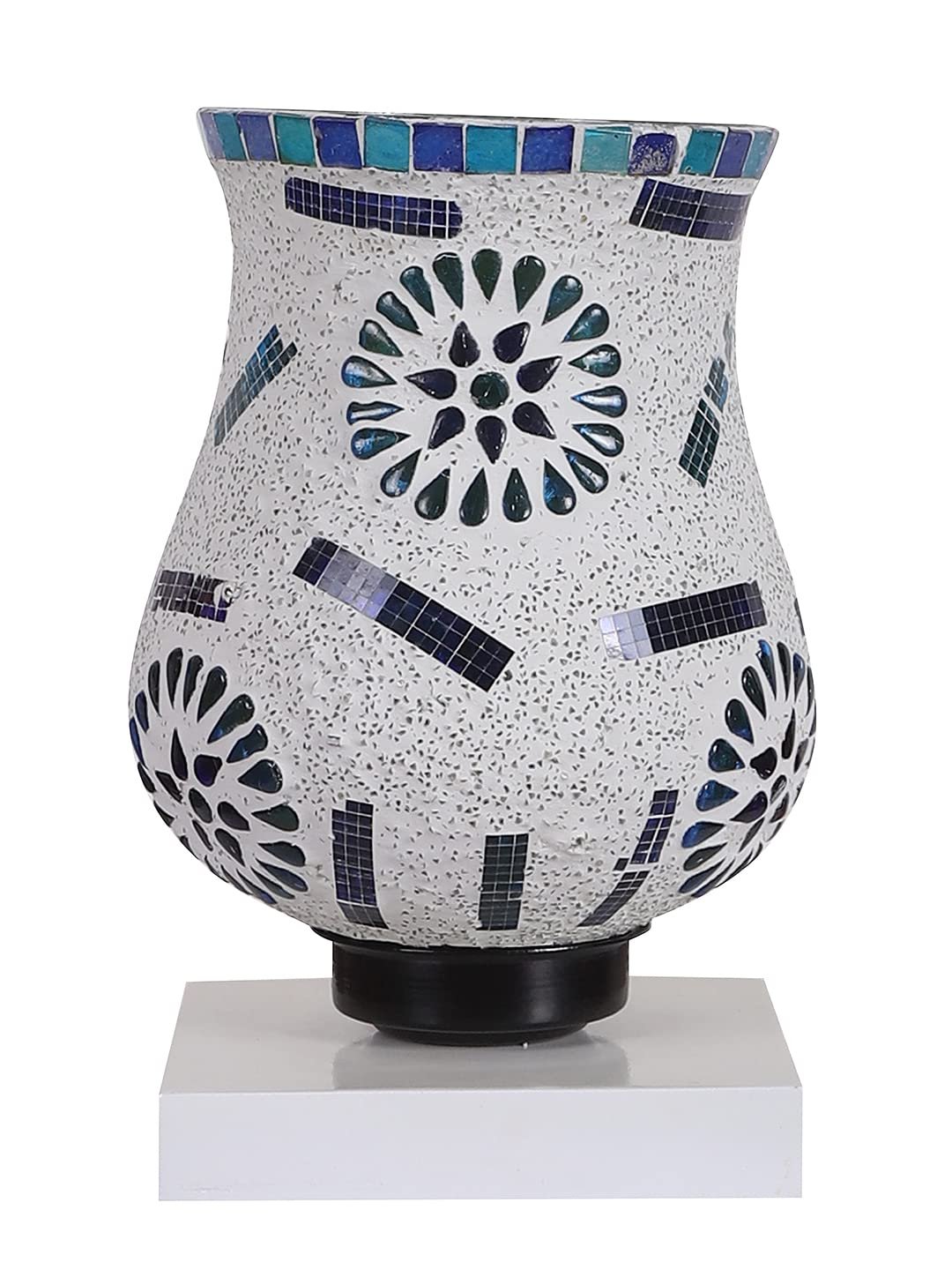 White Wood Square Table lamp with Mosaic Glass -FD42