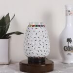 Brown Round Wood Multicolor Mosaic Glass Table Lamp FD43