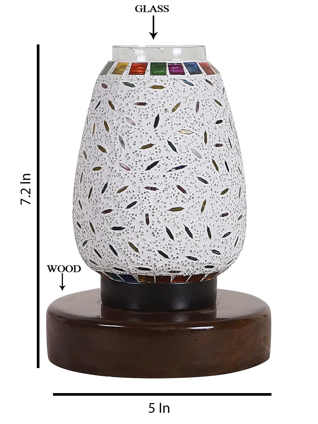 Brown Round Wood Multicolor Mosaic Glass Table Lamp FD43