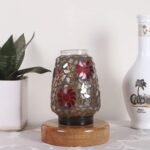 Natural Round Wood Multicolor Mosaic Glass Table Lamp -FD46