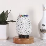 Natural Round Wood Multicolor Mosaic Glass Table Lamp -FD47