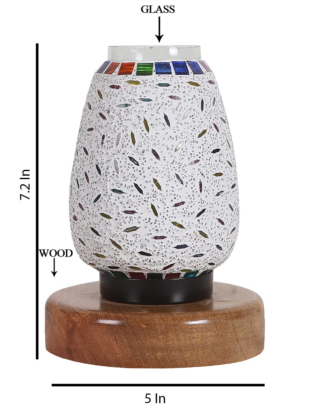 Natural Round Wood Multicolor Mosaic Glass Table Lamp -FD47
