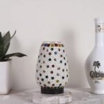 White Brushed Round Wood Multicolor Mosaic Glass Table Lamp -FD49