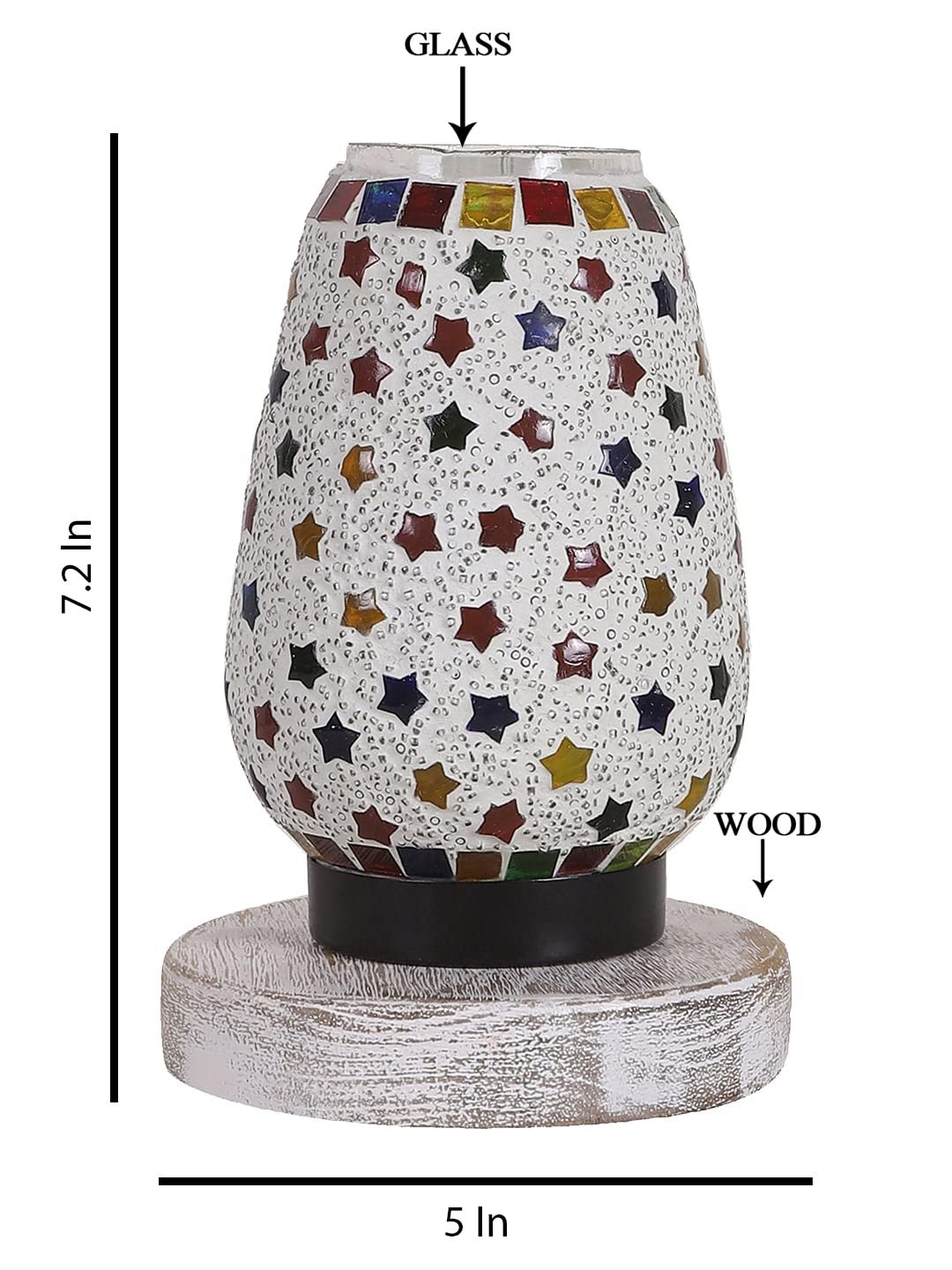 White Brushed Round Wood Multicolor Mosaic Glass Table Lamp -FD49
