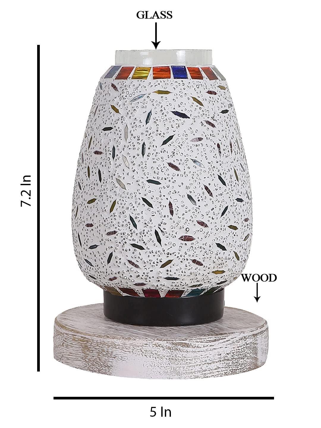 White Brushed Round Wood Multicolor Mosaic Glass Table Lamp -FD51