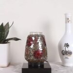 Black Square Wood Multicolor Mosaic Glass Table Lamp -FD52
