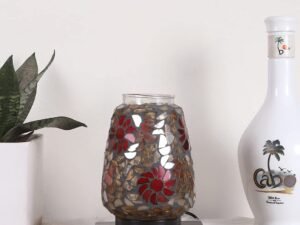 Black Square Wood Multicolor Mosaic Glass Table Lamp -FD52