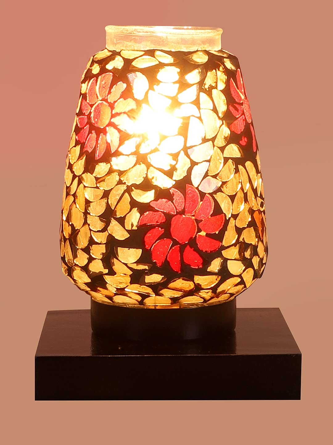 Black Square Wood Multicolor Mosaic Glass Table Lamp -FD52