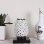 Black Square Wood Multicolor Mosaic Glass Table Lamp -FD53