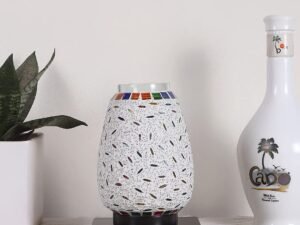 Black Square Wood Multicolor Mosaic Glass Table Lamp -FD53