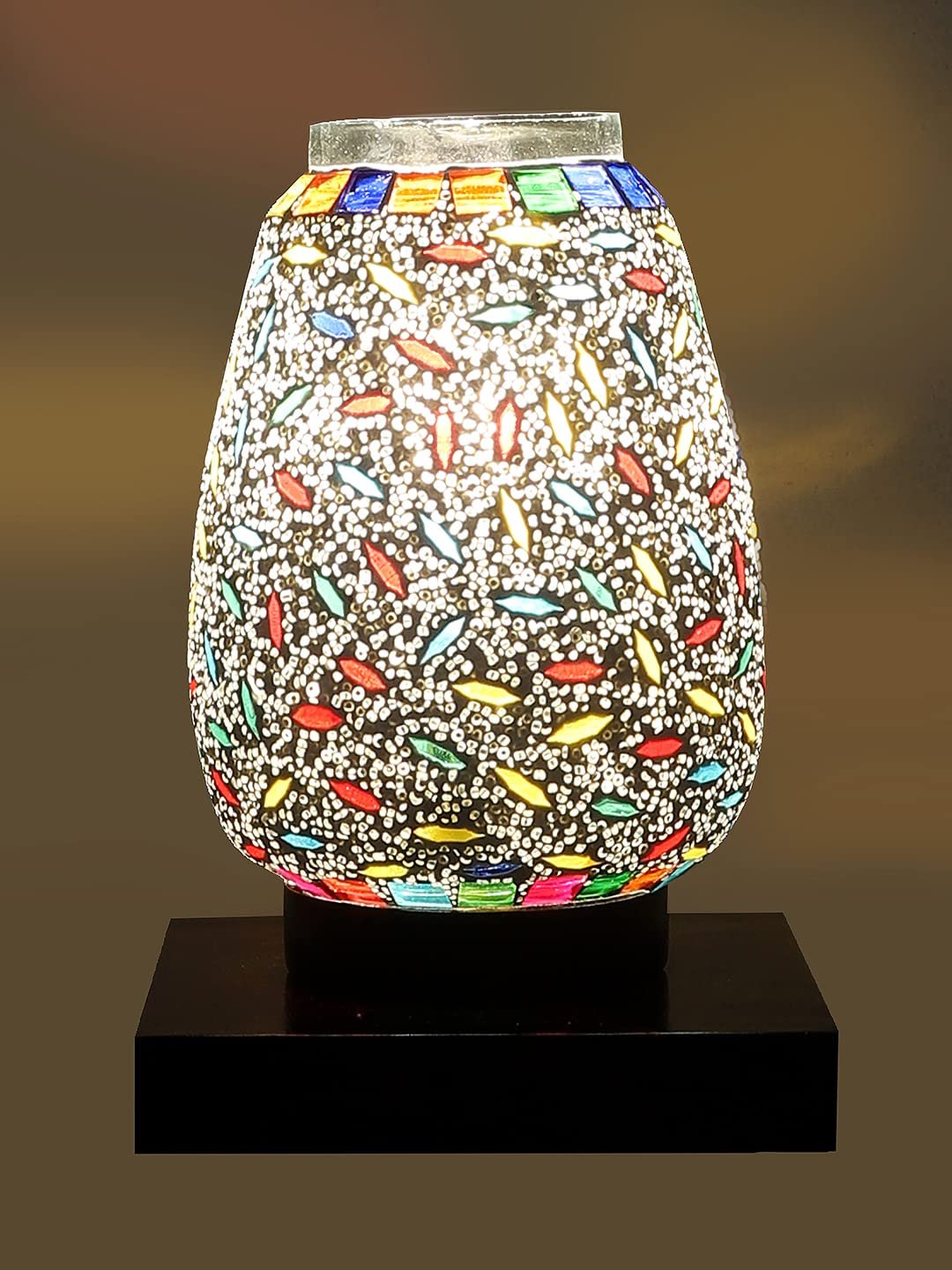 Black Square Wood Multicolor Mosaic Glass Table Lamp -FD53