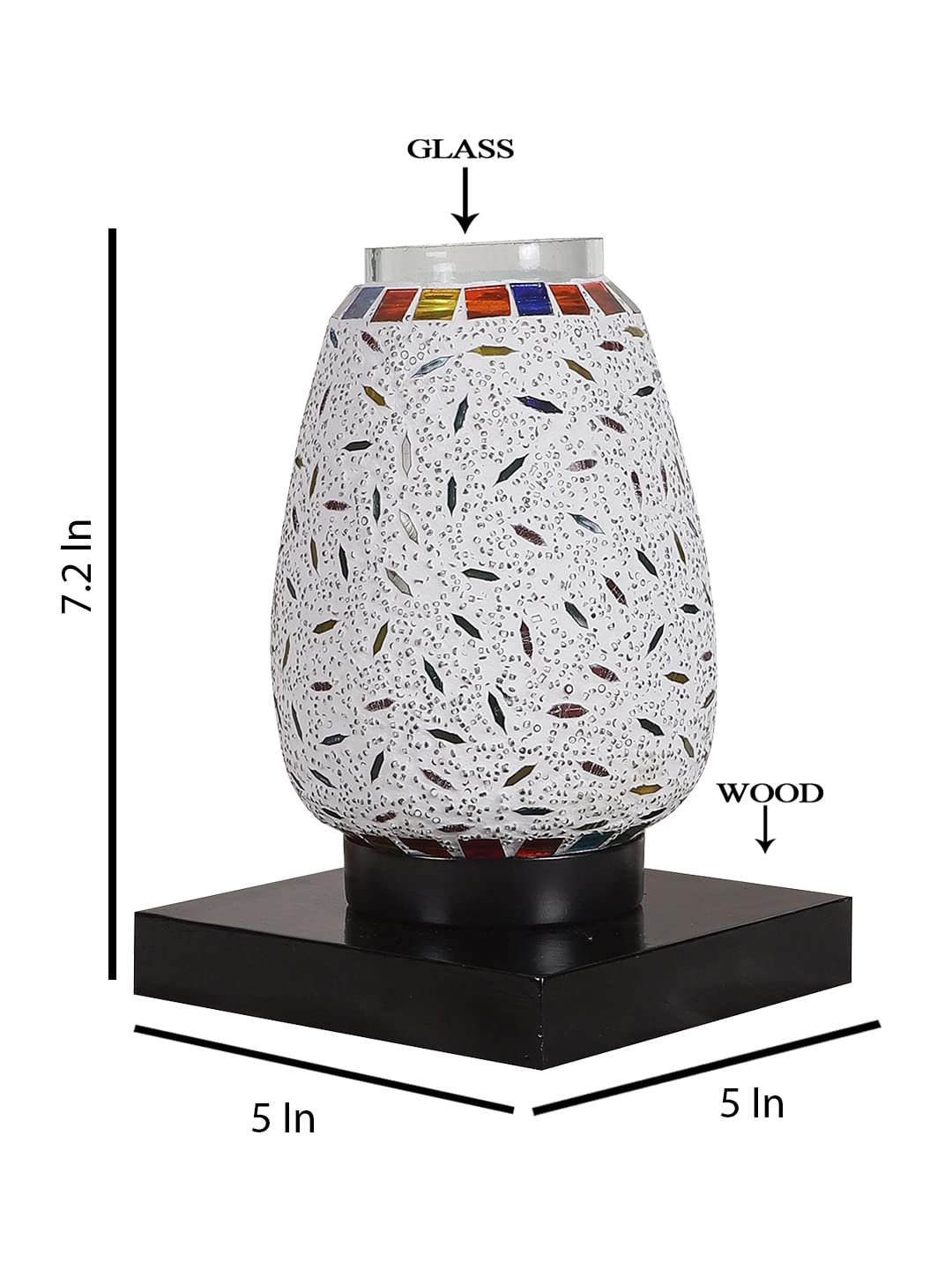 Black Square Wood Multicolor Mosaic Glass Table Lamp -FD53