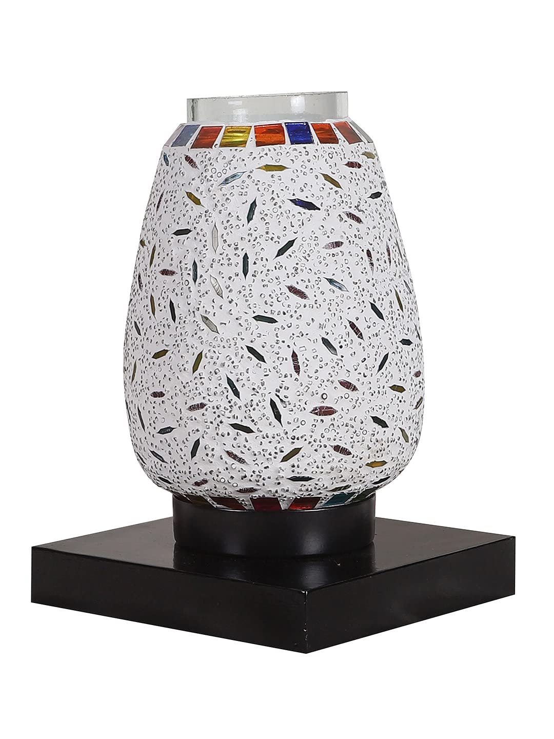 Black Square Wood Multicolor Mosaic Glass Table Lamp -FD53