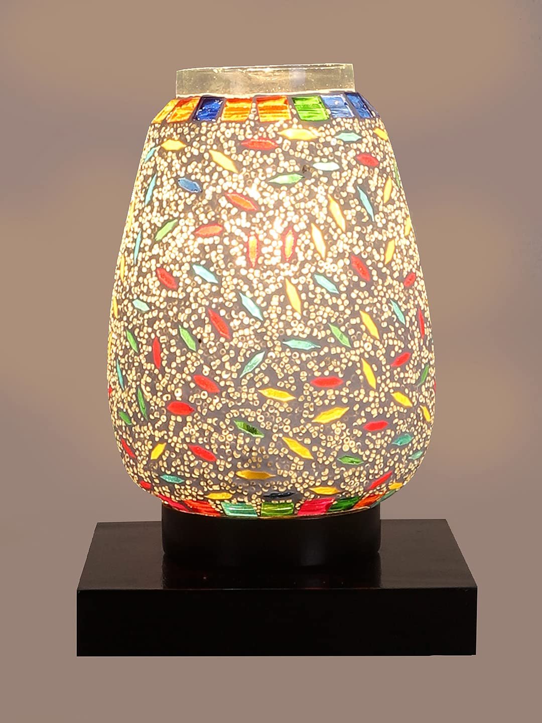 Black Square Wood Multicolor Mosaic Glass Table Lamp -FD53