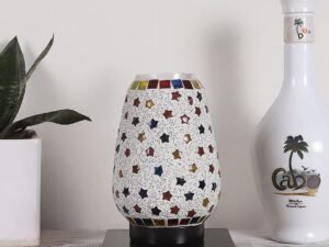 Black Square Wood Multicolor Mosaic Glass Table Lamp -FD54