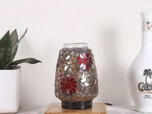 Natural Square Wood Multicolor Mosaic Glass Table Lamp -FD55