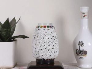 Dark Brown Square Wood Multicolor Mosaic Glass Table Lamp -FD59