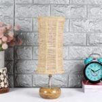 Wood Table lamp with Damru Bamboo Shade