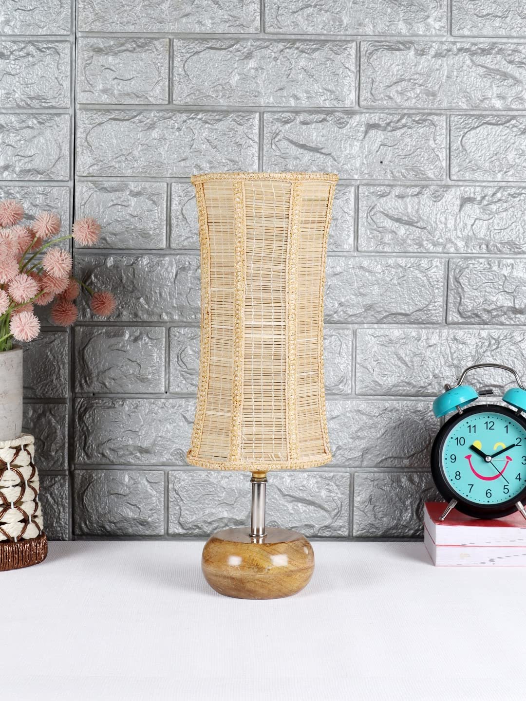 Wood Table lamp with Damru Bamboo Shade